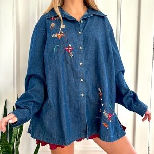 Embroidered Denim Button-Up Shirt